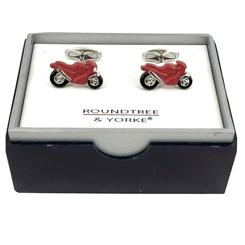 Mens Red Motorcycle Cuff Links Wedding Business Crotch Rocket Enamel Painted